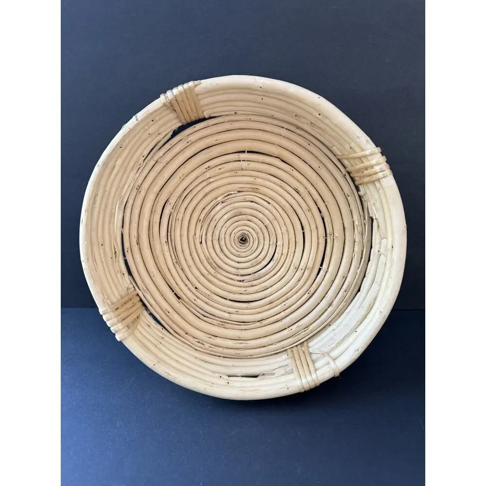 Coiled Bamboo Bowl Handmade Bent Cane Boho Rattan Basket Fruit Beachy Coastal
